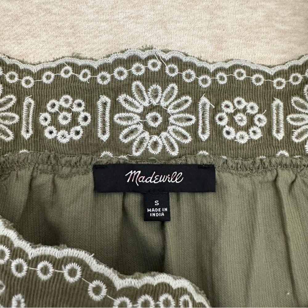 Madewell Women’s Green Cotton Embroidered Square Neck Mini Dress Size S - Picture 4 of 12
